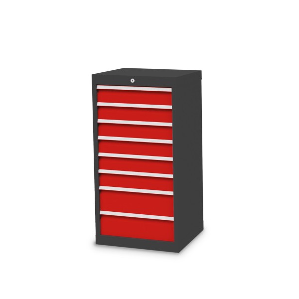 Drawer cabinet W 530 x D 500 x H 1019 mm with 8 drawers, body anthracite RAL 7016, fronts traffic red RAL 3020