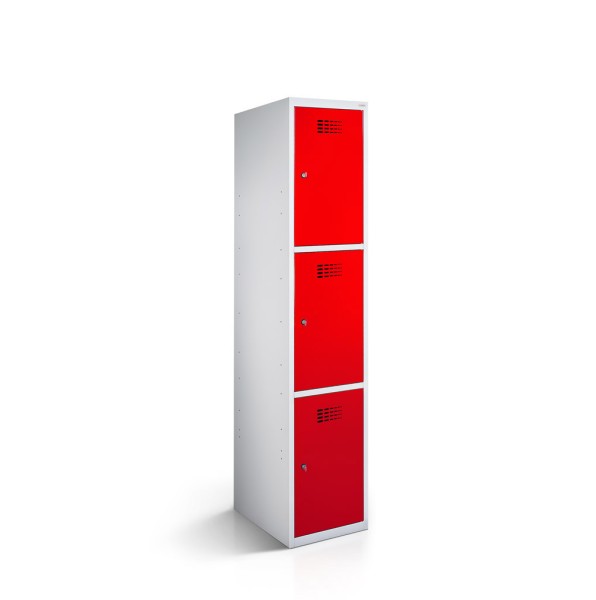 lockeel® locker 1x3 doors with carcase in light grey and door in traffic red