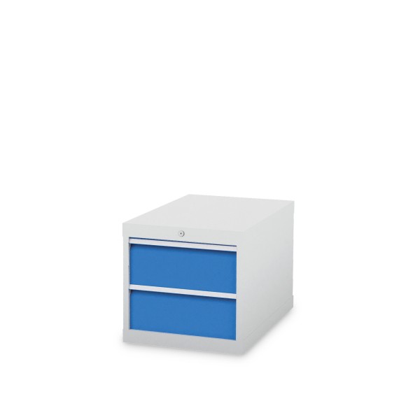 Drawer cabinet W 555 x D 736 x H 519 mm with 2 drawers, body light grey RAL 7035, fronts light blue RAL 5012