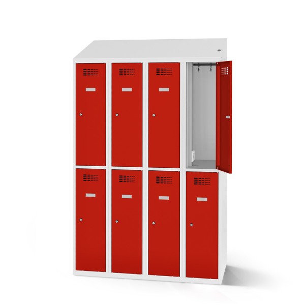 lockeel® wardrobe locker including loading function with eight compartments in light grey and traffic red doors