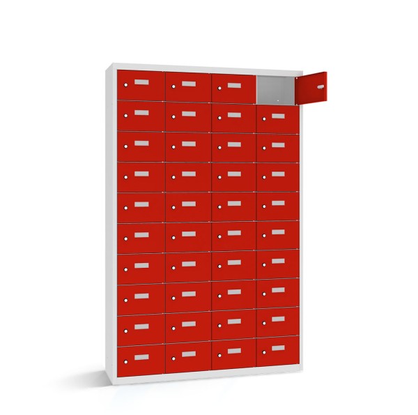 lockeel® safe for valuables 40 compartments with body in light grey and doors in traffic red