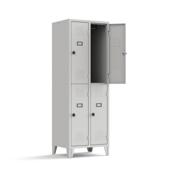 lockeel® Cloakroom locker c-series 4 doors with carcase in light grey and one opened door in light grey