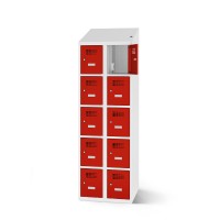 lockeel® compartment cupboard including loading function with 2x5 compartments in light grey and traffic red doors