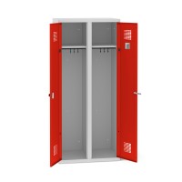 lockeel® double locker with body in light grey and opened doors in traffic red