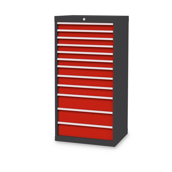 Drawer cabinet W 680 x D 500 x H 1319 mm with 12 drawers, body anthracite RAL 7016, fronts traffic red RAL 3020