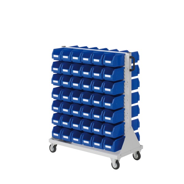 Assembly trolley with 84 small parts boxes
