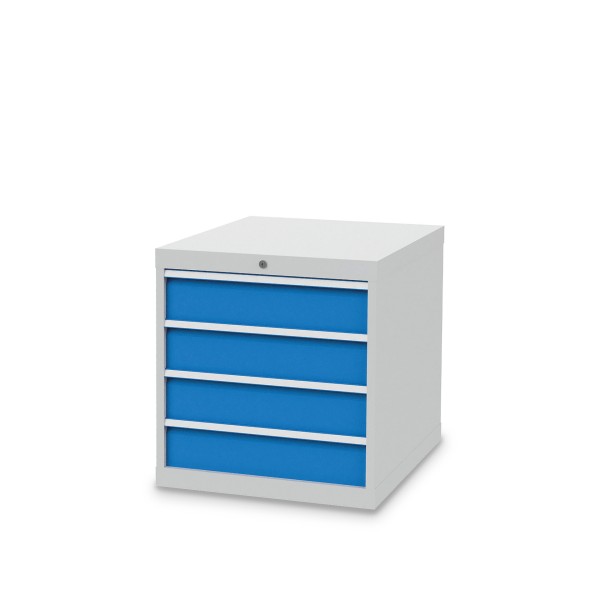 Drawer cabinet W705xD736xH719 mm with 4 drawers, body light grey RAL 7035 / fronts light blue RAL 5012