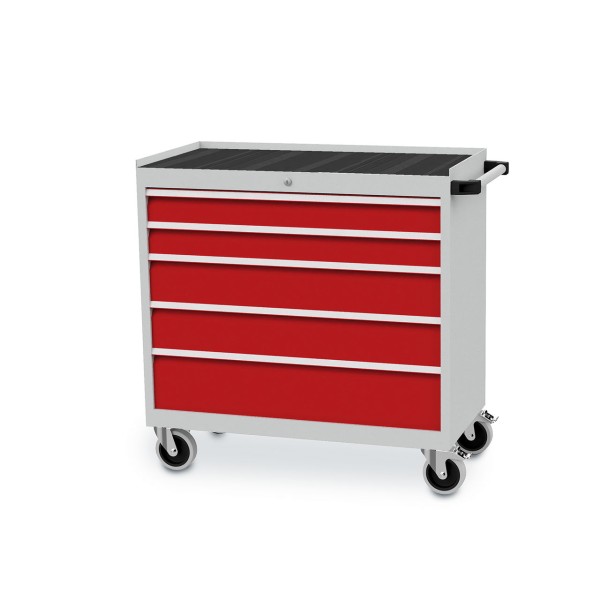 Mobile drawer cabinet with 5 drawers, body light grey RAL 7035, fronts traffic red RAL 3020