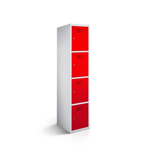 lockeel® locker 1x4 doors with body in light grey and door in traffic red