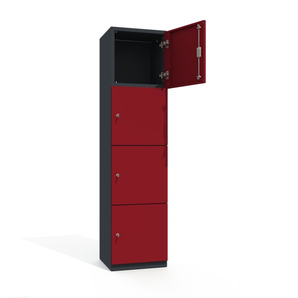 lockeel® office cabinet premium 4 shelves 4 doors in anthracite gray with ruby red doors