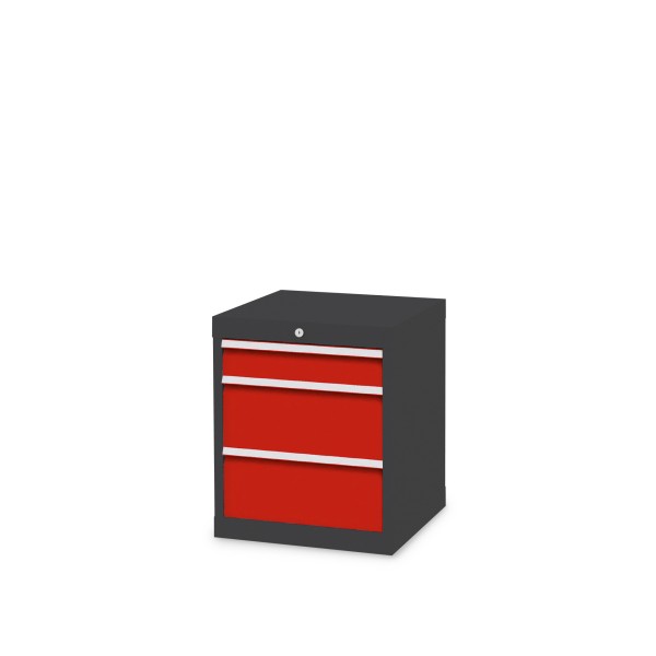 Drawer cabinet W 530 x D 500 x H 619 mm with 3 drawers, body anthracite RAL 7016, fronts traffic red RAL 3020