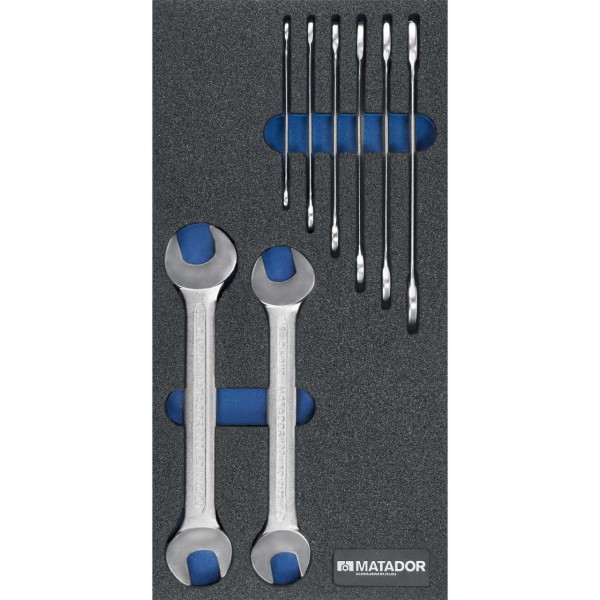 Tool spanner set 100s 8 pcs. with inlet 400 x 200 mm for insertion in drawers
