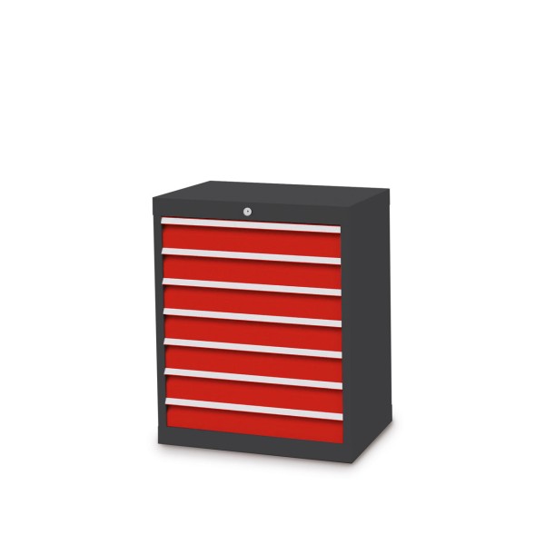 Drawer cabinet W 680 x D 500 x H 819 mm with 7 drawers, body anthracite RAL 7016, fronts traffic red RAL 3020