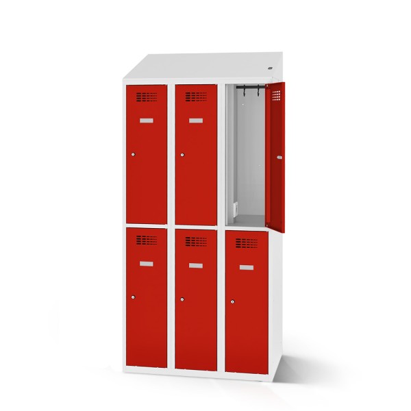 lockeel® wardrobe locker including loading function with six compartments in light grey and traffic red doors