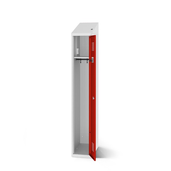 lockeel® clothes locker including loading function with one compartment in light grey and traffic red door
