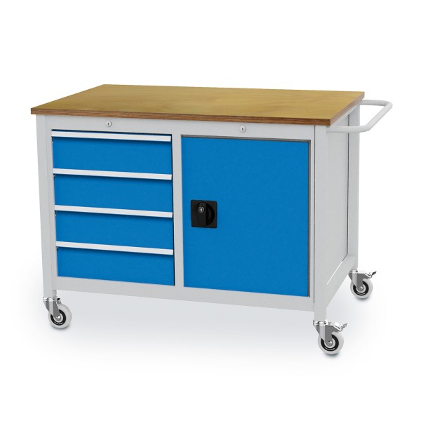 Mobile workbench W 1250 x D 750 x H 935 mm with 4 drawers and 1 door