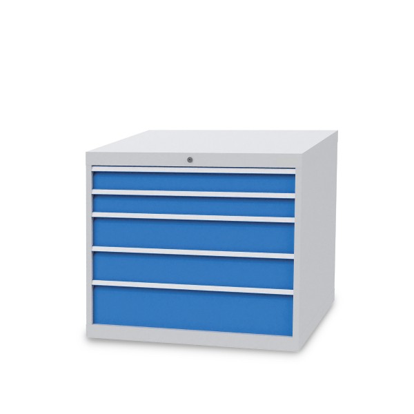 Drawer cabinet W 1005 x D 736 x H 819 mm with 5 drawers, body light grey RAL 7035, fronts light blue RAL 5012