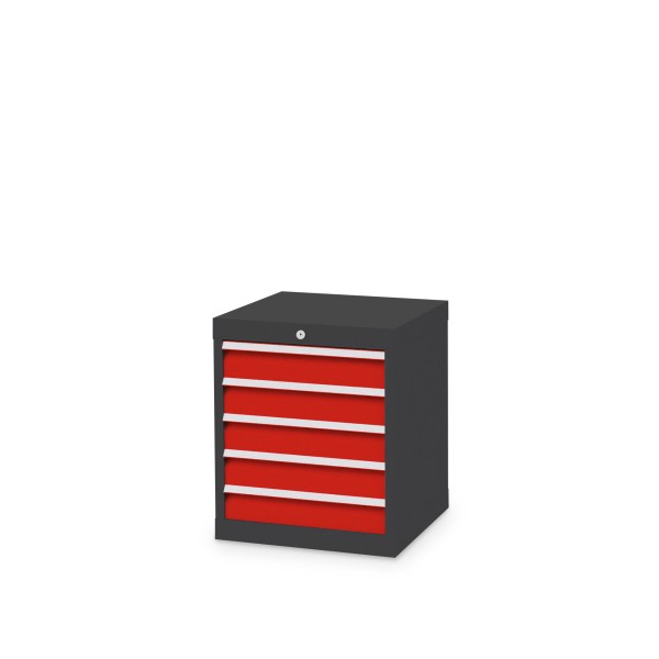 Drawer cabinet W 530 x D 500 x H 619 mm with 5 drawers, body anthracite RAL 7016, fronts traffic red RAL 3020