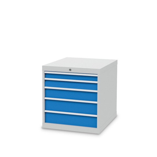 Drawer cabinet W705xD736xH719 mm with 5 drawers, body light grey RAL 7035 / fronts light blue RAL 5012