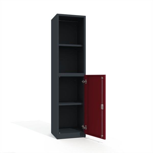 lockeel® office cabinet premium 4 shelves 2x open 1 door in anthracite gray with ruby red door